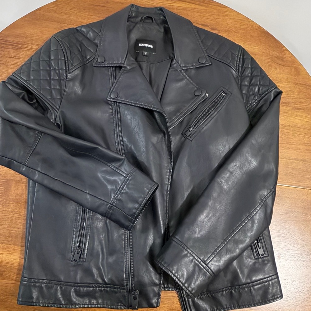 Express Black Quilted Shoulder Faux Leather Moto Jacket